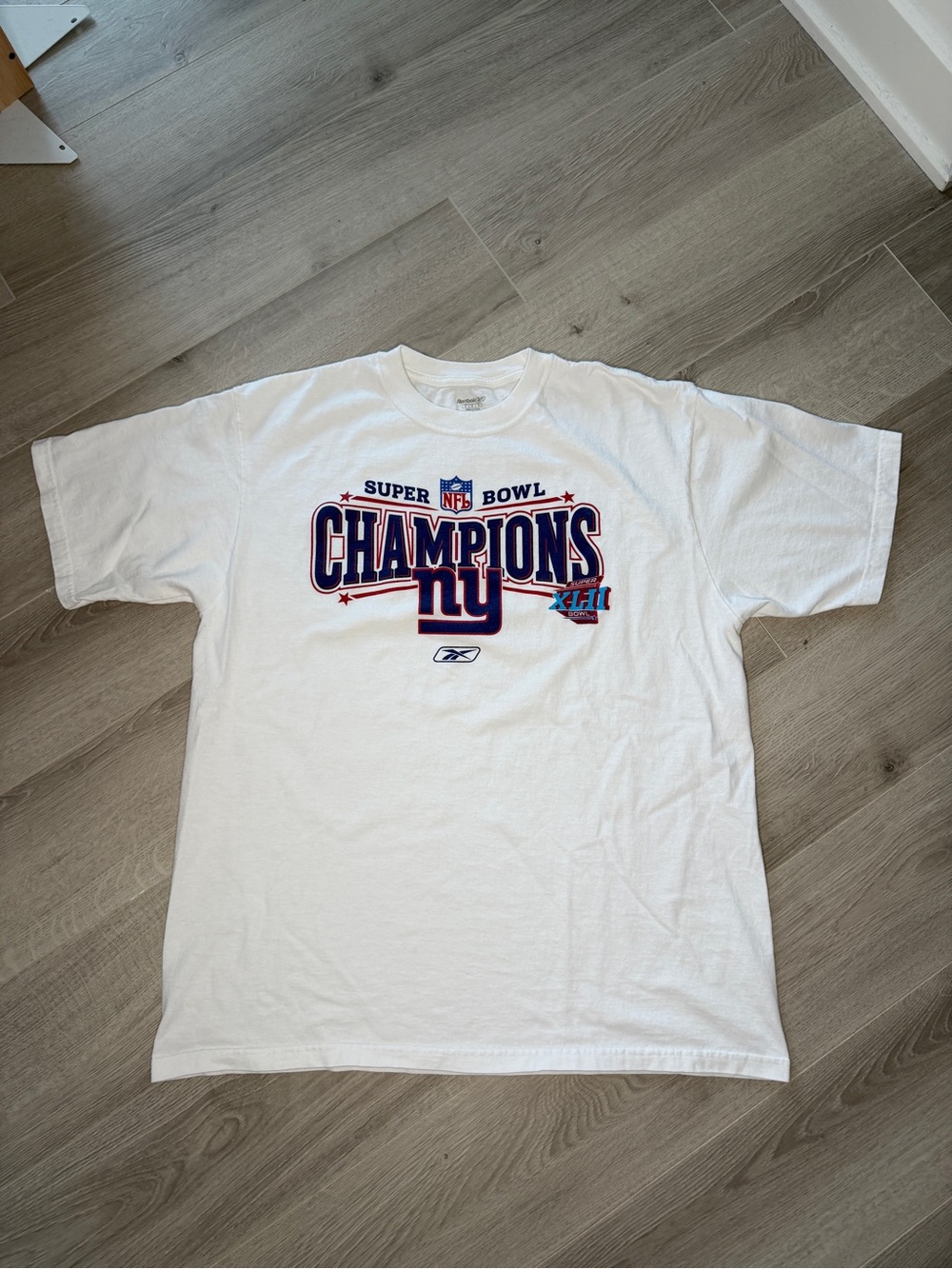 Reebok NY Giants Super Bowl XLII Champions NFL Tee White Mens Large 2008